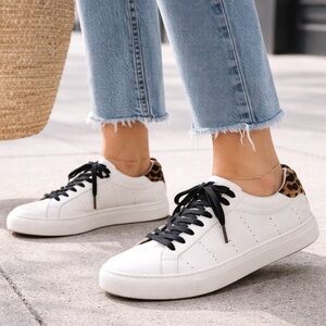 J.Crew Saturday Sneakers Leopard Calf Hair | White Leather | Size 8 (Fits 8.5)